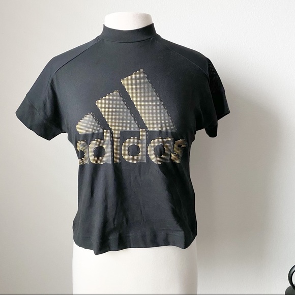 adidas Tops - Adidas black logo glam tee crop top size medium
